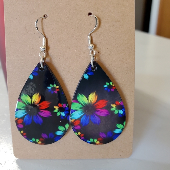 Rainbow Flowers Teardrop Earrings - Picture 6 of 6